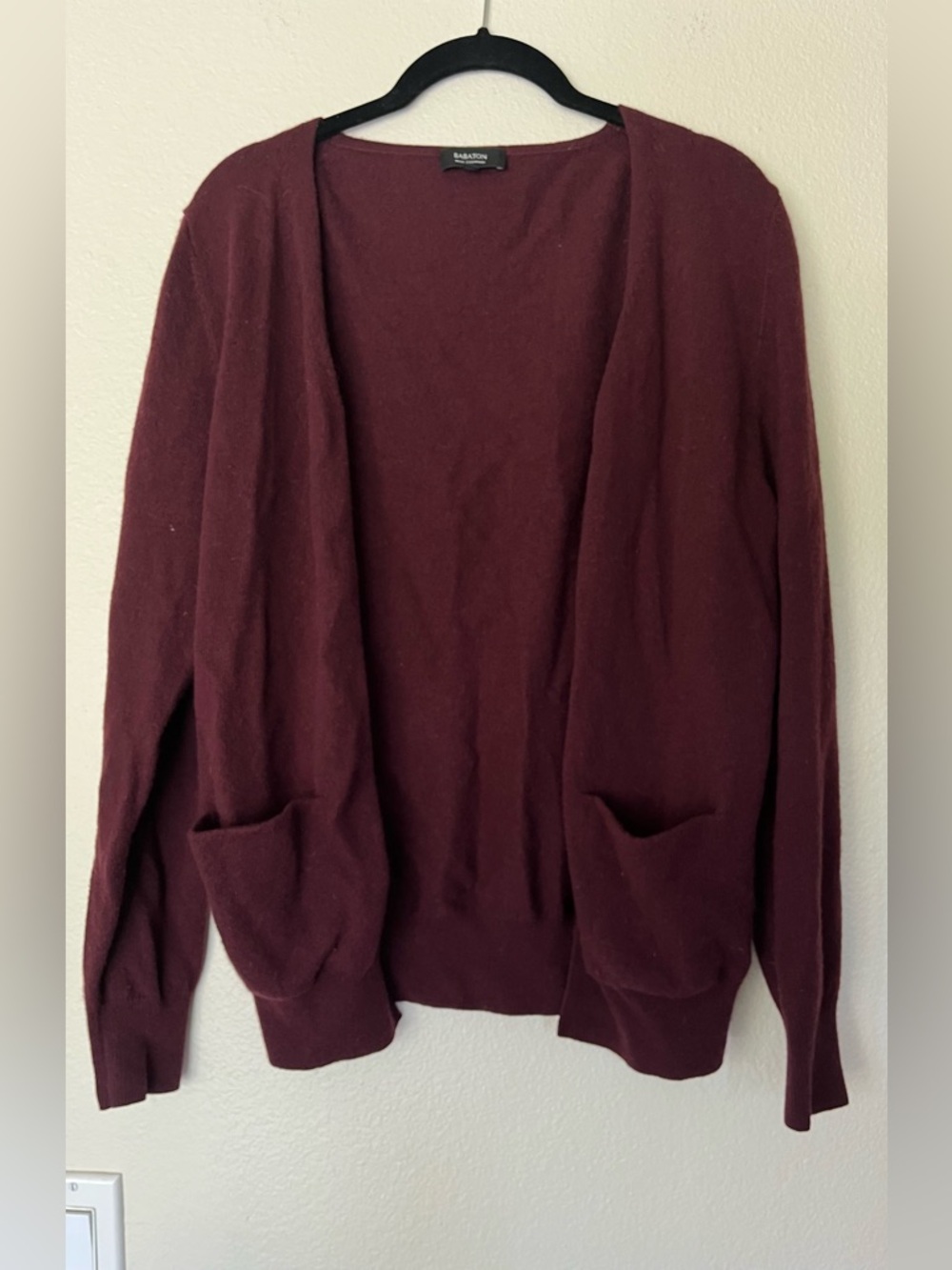 Babaton Burgundy Open-Front Cashmere Sweater Cardigan (Size Medium)